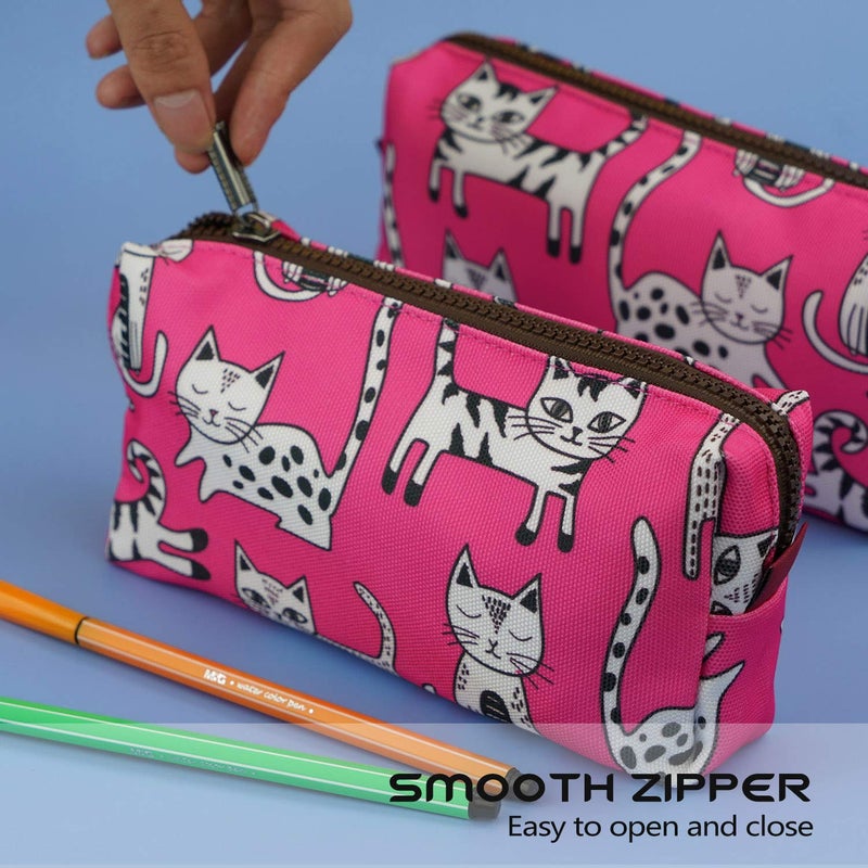 LParkin Pink Cat Pencil Case Makeup Bag Cat Lover Gift Crazy Cat Lady Toiletry Case Pouch Gifts for Teens Cosmetic Bag Kawaii Box Stationary Gadget Bag - Image 3